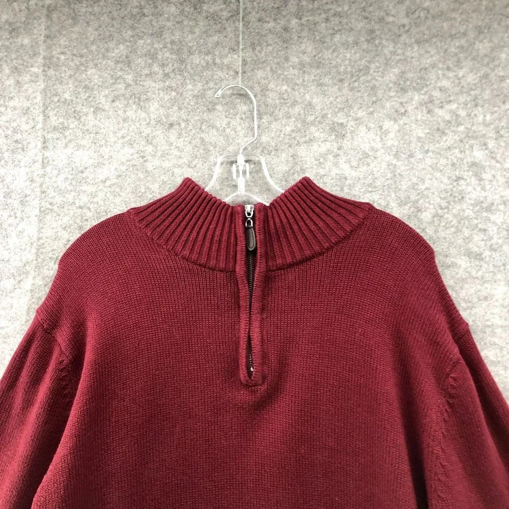 L.L. Bean 1/4 Zip Sweater Mens XL Wine‎ Red Cotton Thick Winter Pullover Knit